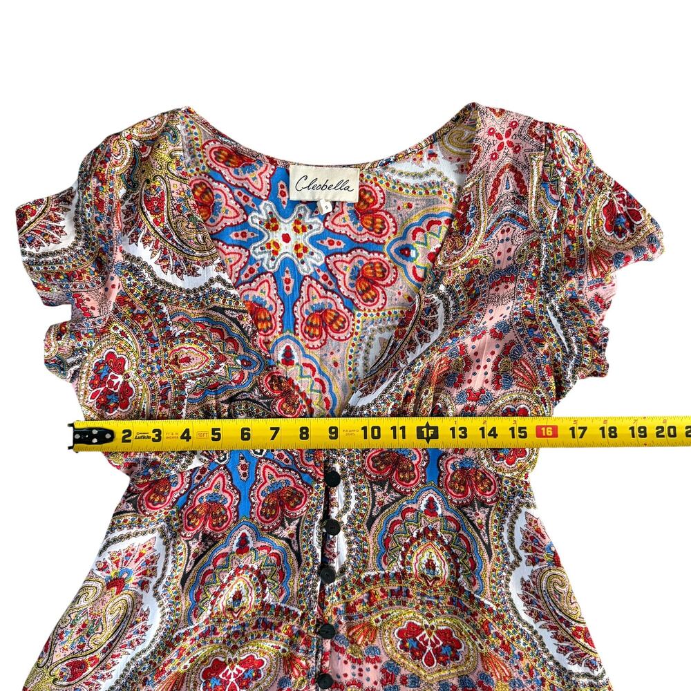 Cleobella Paisley Mini Dress Deep V Boho Multicolor Festival Dopamine Small - Picture 10 of 11